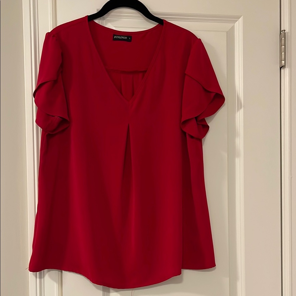 Penningtons Red V-Neck Flutter Sleeve Blouse